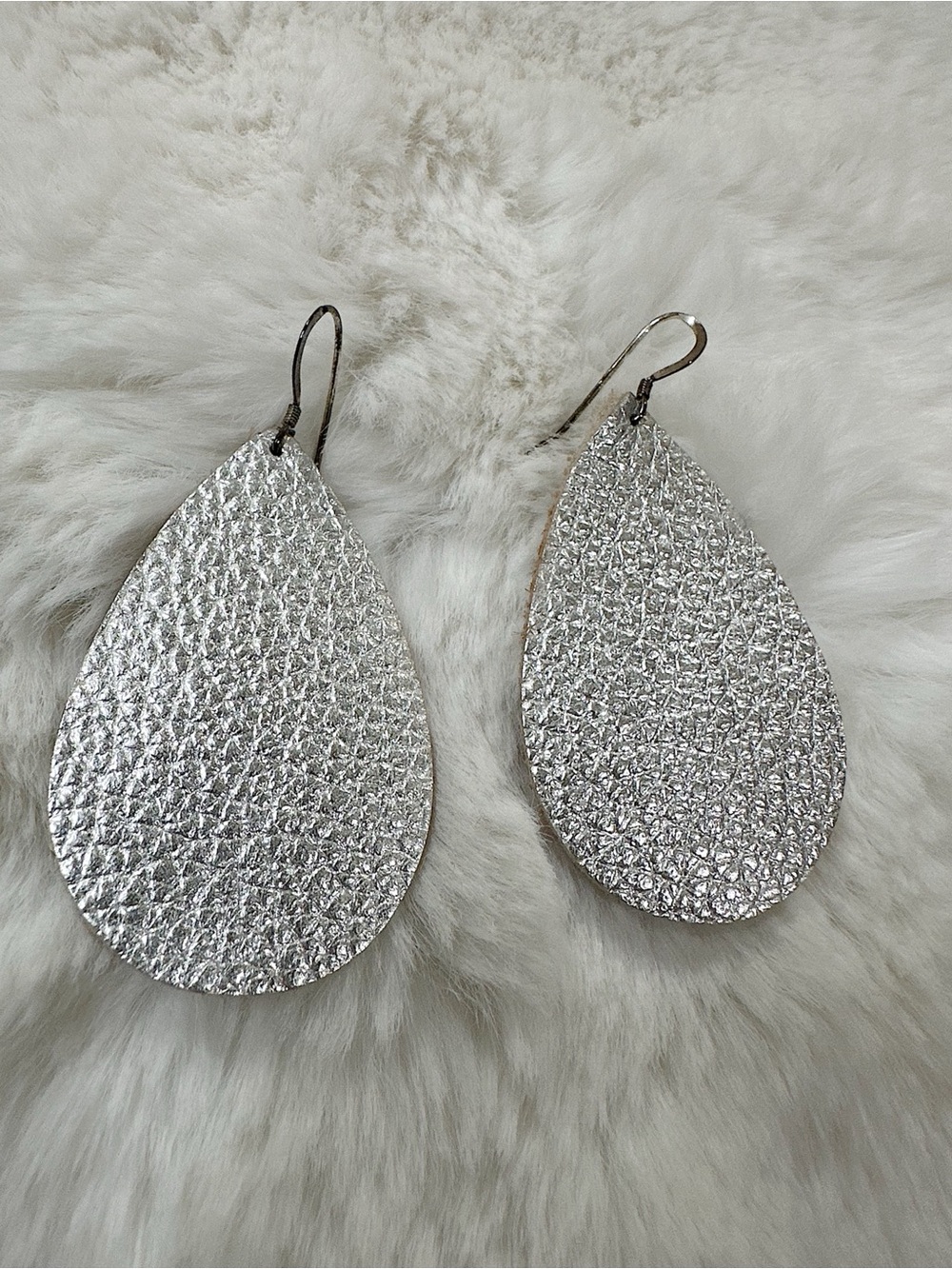 Boutique Genuine Leather 2.5" Teardrop Earrings Silver Light Pewter